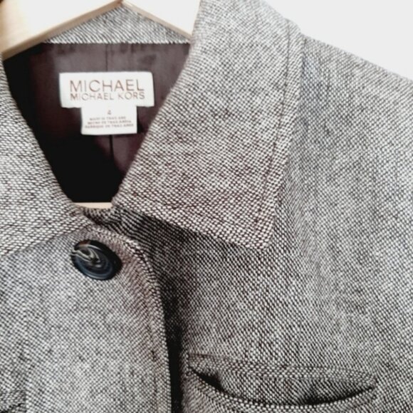 MICHAEL KORS Wool Blend Button up Blazer Jacket Tweed Style Gray Fabric Sz 4 - Picture 7 of 13